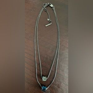 Elegant Silvertone Necklace with Blue and clear crystal Accents